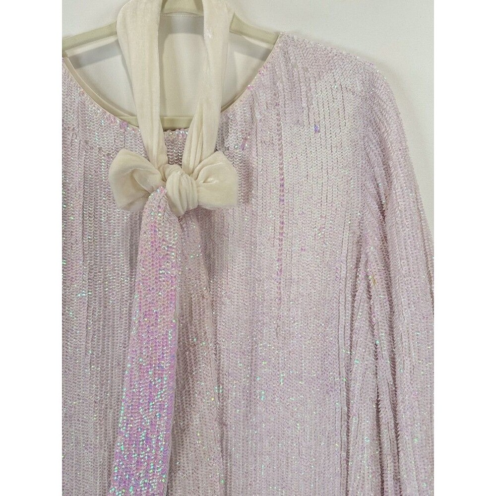 Retrofete Womens Dress Pink Grace Sequin Allover Mini Velvet Tie Belt Party XS - Picture 11 of 16